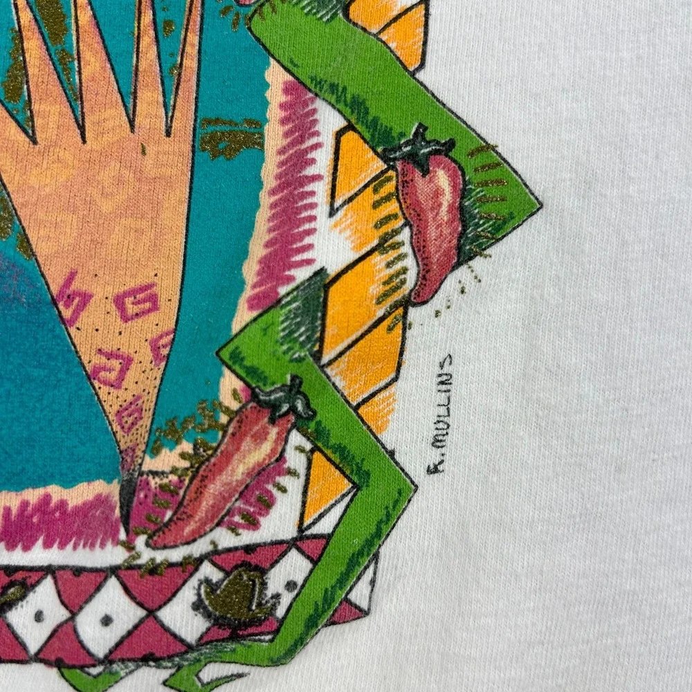 Vintage R Mullins‎ Shirt Mens Large Art Tee Western Coyote Single Stitch White - Picture 6 of 10